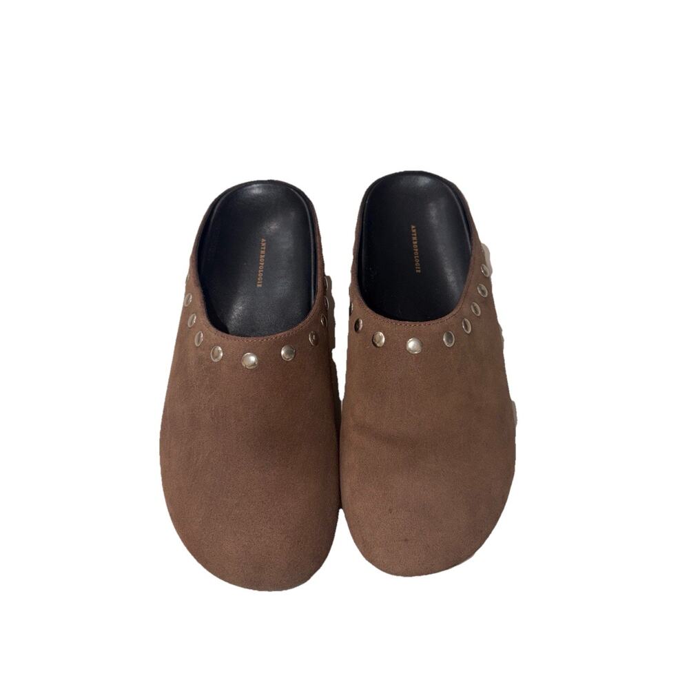 Anthropologie Studded Clogs Suede Brown Womens size 40 US 9 Womens
